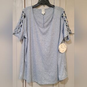 NAIF Blue Gray Cut Out Short Sleeve Tee Relaxed Fit